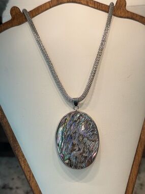Stunning Large Oval Abalone Pendant Necklace! Statement Summer Piece!